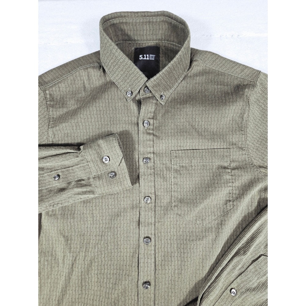 5.11 Tactical Mens Small Olive Green Textured Button Down Shirt Long Slv